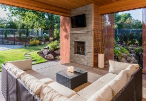 Outdoor Living space with fireplace